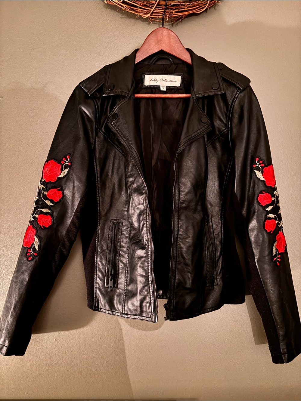 Floral Embroidered Faux Leather Jacket - M - NWOT